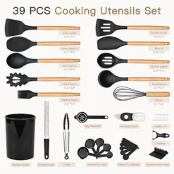 Itopfox 39-Piece Silicone Cooking Utensil Set With Wooden Handle, Heat Resistant Up To 446°F, BPA-Free Kitchen Gadgets For Nonstick Cookware (Black) -Itopfox Shop GUEST 839a604d 7af6 48ff 8cad e234f9a5fdc9