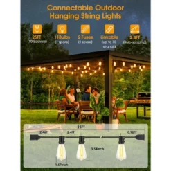 Itopfox 25FT Outdoor String Lights With 10+1 LED Dimmable Waterproof Shatterproof ST38 Retro Edison Bulbs For Balcony Yard, Black -Itopfox Shop GUEST 844117b9 9688 44c2 ab39 934843c6a98b