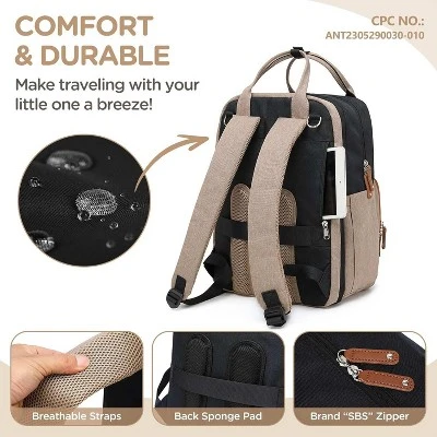 Itopfox Expandable Diaper Backpack For Twins - Dual Compartments, 26-36L Capacity, Includes Changing Pad & Stroller Straps, Unisex Black Khaki 5 Itopfox Expandable Diaper Backpack For Twins - Dual Compartments, 26-36L Capacity, Includes Changing Pad & Stroller Straps, Unisex Black Khaki - Image 5