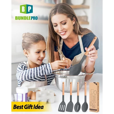 Itopfox Pack Of 4 Silicone Cooking Utensils Set With Wooden Handle, Non Stick Spatulas And Heat Resistant Slotted Spoons For Frying, Serving, Turning 1 Itopfox Pack Of 4 Silicone Cooking Utensils Set With Wooden Handle, Non Stick Spatulas And Heat Resistant Slotted Spoons For Frying, Serving, Turning