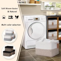 Itopfox Cotton Rope Woven Storage Basket With Handles For Organizing Toys, Books, And Clothes - Decorative Soft Basket For Living Room, Bathroom -Itopfox Shop GUEST 8893a5c3 e323 45c4 bbe8 bfd5ef690e46