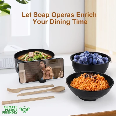 Itopfox Ramen Bowl Set With Chopsticks And Spoon, Microwave Pasta Cooker, College Dorm Essentials For Girls And Guys (Black) 6 Itopfox Ramen Bowl Set With Chopsticks And Spoon, Microwave Pasta Cooker, College Dorm Essentials For Girls And Guys (Black) - Image 6