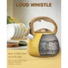 Itopfox Stovetop Teapot With Loud Whistle, Food Grade Stainless Steel And Smooth Wood Handle, Elegant Yellow Design For Tea, Coffee, Hiking, Picnic