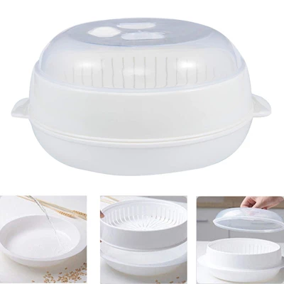 Itopfox 1-Tier Microwave Steamer For Healthy Cooking, White Round Steamer With Transparent Cover For Vegetables & Shellfish, Dishwasher Safe 1 Itopfox 1-Tier Microwave Steamer For Healthy Cooking, White Round Steamer With Transparent Cover For Vegetables & Shellfish, Dishwasher Safe