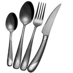 Itopfox 16-Piece Modern Black Hammered Silverware Set With Ultra Sharp 2-IN-1 Serrated Knives, Stainless Steel Flatware Set, Titanium Plated Cutlery -Itopfox Shop GUEST 894a9bde 7c58 4d27 9926 8db88ca3b3ee