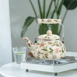 Itopfox Vintage Enamel Tea Kettle, Green Floral Steel Teapot With Cool Touch Porcelain Handle For Stovetop, Home Kitchen Decor, Gift For Housewarming -Itopfox Shop GUEST 89b77eb1 bd4d 4cab 8fd5 d6576354ad7e