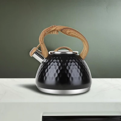 Itopfox Tea Kettle With Wood Handle, Loud Whistling Stainless Steel Teapot For Stovetops, Diamond Design, 2.7-Quart Black 4 Itopfox Tea Kettle With Wood Handle, Loud Whistling Stainless Steel Teapot For Stovetops, Diamond Design, 2.7-Quart Black - Image 4