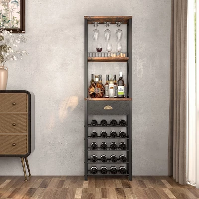 Itopfox 4-Tier Freestanding Wine Rack With Tabletop, Glass Holder, Storage Drawer For Liquor & Glasses, Industrial Style Bar Cabinet For Living Room 2 Itopfox 4-Tier Freestanding Wine Rack With Tabletop, Glass Holder, Storage Drawer For Liquor & Glasses, Industrial Style Bar Cabinet For Living Room - Image 2