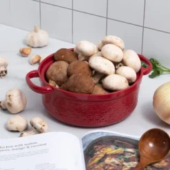 Itopfox Lace Emboss Casserole Dish With Lid, 2 Quart Ceramic Round Serving Dish For Oven To Table, Dinner And Party, Christmas Gifts In Classic Red -Itopfox Shop GUEST 8ab2a895 563c 4115 be28 4940b8640c37