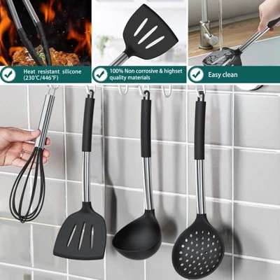 Itopfox 15-Piece Silicone Kitchen Utensil Set With Stainless Steel Handles, Non-Stick Cooking Tools For Baking, Stirring, Serving - Black 5 Itopfox 15-Piece Silicone Kitchen Utensil Set With Stainless Steel Handles, Non-Stick Cooking Tools For Baking, Stirring, Serving - Black - Image 5