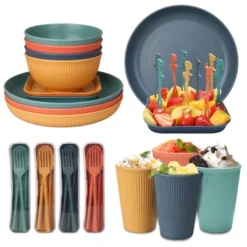 Itopfox 48 Pcs Dinnerware Sets, Unbreakable Plates & Bowls, Reusable For 4, Travel Camping Picnic Home Party Cutlery Set, Dishwasher Microwave Safe -Itopfox Shop GUEST 8c075ee5 531e 4317 8803 228c11fe2e97