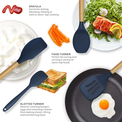 Itopfox Silicone Cooking Utensils Set - Heat Resistant Kitchen Utensils With Wooden Handles, BPA Free Gadgets For Non-Stick Cookware 3 Itopfox Silicone Cooking Utensils Set - Heat Resistant Kitchen Utensils With Wooden Handles, BPA Free Gadgets For Non-Stick Cookware - Image 3