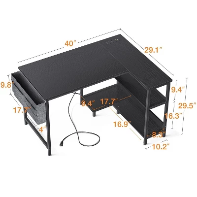 Itopfox L-Shaped Gaming Desk With Power Outlets, Reversible Shelves & PC Stand, Storage Bag For Home Office, Study Table For Small Spaces, Black 2 Itopfox L-Shaped Gaming Desk With Power Outlets, Reversible Shelves & PC Stand, Storage Bag For Home Office, Study Table For Small Spaces, Black - Image 2
