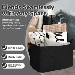 Itopfox Large Woven Storage Basket For Blankets, Toys, And Clothes, Rectangle Rope Laundry Hamper For Nursery, Bedroom, Black -Itopfox Shop GUEST 8e3d3681 d3c5 47ed abf7 ba9815a7ce16