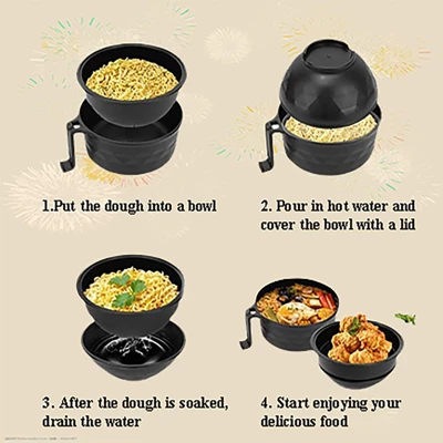 Itopfox Microwave Ramen Bowl Cooker Set With Handles, Includes Spoon Chopsticks Fork, Perfect For College Dorm Room & Apartment Essentials (Black) 1 Itopfox Microwave Ramen Bowl Cooker Set With Handles, Includes Spoon Chopsticks Fork, Perfect For College Dorm Room & Apartment Essentials (Black)