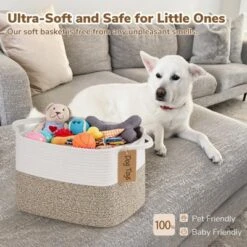 Itopfox Woven Storage Basket With Handles, Cotton Rope Organizer For Dog Toys, Books, And Home Decor, Stylish Gift Basket In Neutral Brown And White -Itopfox Shop GUEST 92f31a59 0e40 4295 ba5b 905af425ac34