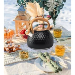 Itopfox Stainless Steel Whistling Tea Kettle With Wood Handle For Stovetop, 3.2 Qt Capacity, Suitable For Gas & Electric Cooktops, Black -Itopfox Shop GUEST 9402141d 4bc8 4941 b496 9da7f510af9c