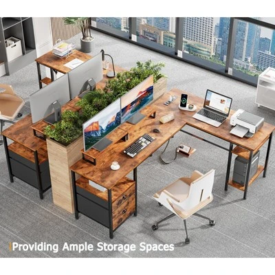 Itopfox L Shaped Desk With Power Outlet, Reversible Computer Gaming Desk With File Drawer & 2 Monitor Stands For Home Office With Storage Shelves 7 Itopfox L Shaped Desk With Power Outlet, Reversible Computer Gaming Desk With File Drawer & 2 Monitor Stands For Home Office With Storage Shelves - Image 7