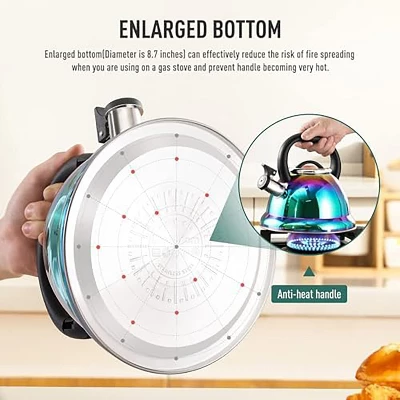 Itopfox Stainless Steel Whistling Tea Kettle With Cool Folding Handle, Rainbow Mirror Finish, Induction Compatible, Large Capacity For Boiling Water 4 Itopfox Stainless Steel Whistling Tea Kettle With Cool Folding Handle, Rainbow Mirror Finish, Induction Compatible, Large Capacity For Boiling Water - Image 4