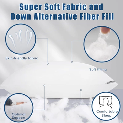 Itopfox Luxury Hotel Pillows For Sleeping 2 Pack, Down Alternative Filling, Pillows For Back, Stomach And Side Sleepers, Soft And Breathable 4 Itopfox Luxury Hotel Pillows For Sleeping 2 Pack, Down Alternative Filling, Pillows For Back, Stomach And Side Sleepers, Soft And Breathable - Image 4