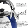Itopfox Stainless Steel Whistling Tea Kettle With Heat-Resistant Glass Lid & Capsule Bottom, Navy Blue, 2.6 Quart Capacity