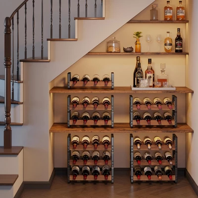 Itopfox 3-Tier Stackable Wine Rack For Cabinet, Solid Wood & Wrought Iron Wine Bottle Holder, Kitchen Bar Dining Room Storage Shelf 7 Itopfox 3-Tier Stackable Wine Rack For Cabinet, Solid Wood & Wrought Iron Wine Bottle Holder, Kitchen Bar Dining Room Storage Shelf - Image 7