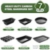 Itopfox Nonstick Bakeware Set, 7-Piece Carbon Steel Baking Pans With Cooling Rack, Stackable Design, Perfect For Cakes, Muffins, Pizza And More