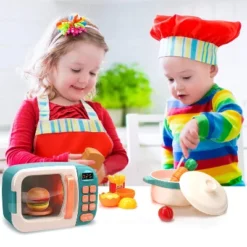 Itopfox Microwave Toy Kitchen Play Set With Electronic Oven, Play Food Cookware & Utensils For Kids Fun Pretend Cooking Learning Toy For Girls & Boys