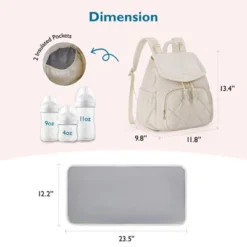 Itopfox Compact Diaper Backpack For Travel, Lightweight Quilted Baby Bag With Stroller Straps & Changing Pad, 11 Pockets