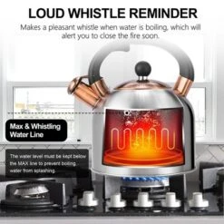 Itopfox Whistling Tea Kettle With Ergonomic Handle - Premium Stainless Steel Stovetop Teapot, Vintage Design With Composite Base, Compatible Silver -Itopfox Shop GUEST 99881147 8153 4ae7 9fc3 a6bf486aba58