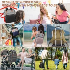 Itopfox Large Capacity Diaper Backpack For Parents With Multiple Pockets, Insulated Compartments, And Stroller Hooks, Beige