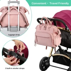 Itopfox Convertible Diaper Bag Tote With 14 Pockets, Water-resistant Nylon, Stroller Buckle, Wide Open Top (Pink, Large) -Itopfox Shop GUEST a3631c26 3335 4d82 8043 f258a121375c