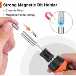 Itopfox 9-in-1 Ratcheting Screwdriver Set With Adjustable Length High-Strength Bits Phillips, Slotted, Torx, Hex, Nut Driver For Various Applications