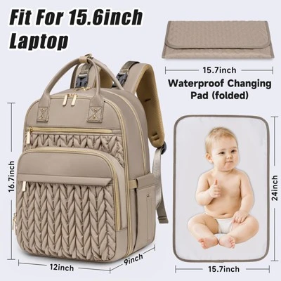 Itopfox Stylish Baby Diaper Backpack With Changing Pad, Waterproof Travel Bag, Stroller Straps, Insulated Pockets, Khaki 4 Itopfox Stylish Baby Diaper Backpack With Changing Pad, Waterproof Travel Bag, Stroller Straps, Insulated Pockets, Khaki - Image 4