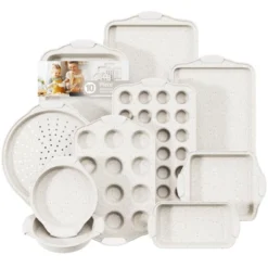 Itopfox 10-Piece Nonstick Bakeware Set With Silicone Handles, Includes Cookie Sheets, Cake Pan, Loaf Pan, Pizza Pan, Muffin Pan, White -Itopfox Shop GUEST a70954fc 9a29 422d be47 1063a5e03a59