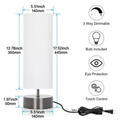 Itopfox Touch Table Lamp, 3-Way Dimmable Modern Minimalist Accent Bedside Lamp With Cylinder Fabric Shade, Night Light Nightstand Desk Lamp