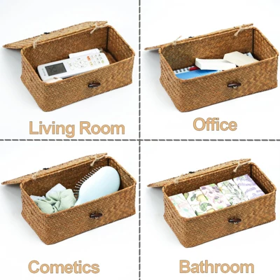 Itopfox Set Of 2 Wicker Baskets With Lids, Seagrass Woven Storage Bins For Home Organization, Decorative Storage Baskets For Any Room 1 Itopfox Set Of 2 Wicker Baskets With Lids, Seagrass Woven Storage Bins For Home Organization, Decorative Storage Baskets For Any Room