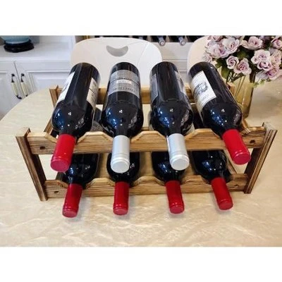 Itopfox 8-Bottle Wine Rack - Premium Carbonized Pine Wood, Two-Tier Countertop Design For Kitchen, Dining Room Or Bar 2 Itopfox 8-Bottle Wine Rack - Premium Carbonized Pine Wood, Two-Tier Countertop Design For Kitchen, Dining Room Or Bar - Image 2