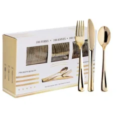 Itopfox 300PCS Gold Plastic Silverware Set, Heavy Duty Disposable Flatware Dinnerware, 100 Forks, 100 Spoons 100 Knives For Party, Wedding, Daily Use -Itopfox Shop GUEST ac35ec5a 8ebf 4a5b 8272 bcc2af65f6b5