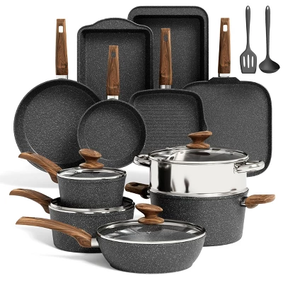 Itopfox Kitchen Academy Induction Cookware Set - 17 Piece Non-Stick Cooking Pan Set, Black Granite Pots And Pans Set For All Stovetops 2 Itopfox Kitchen Academy Induction Cookware Set - 17 Piece Non-Stick Cooking Pan Set, Black Granite Pots And Pans Set For All Stovetops - Image 2
