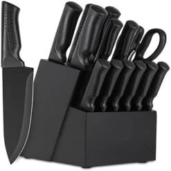 Itopfox 15-Piece Kitchen Knife Set With Block, Self-Sharpening, Dishwasher Safe, Includes 6 Steak Knives, Anti-Slip Handle, Black -Itopfox Shop GUEST acfdfa65 e66b 4bdb a02f 2c7fdc4984fa