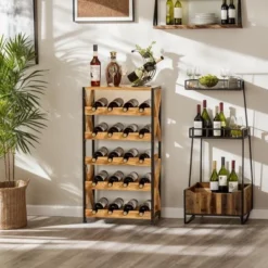 Itopfox 20 Bottle Wine Rack Freestanding Floor With Wood Top Wobble-Free 5 Tier Wine Display Storage Stand Shelf Stackable Modular Wine Bottle Holder -Itopfox Shop GUEST ad74134c 66f0 4ef1 97f7 7833335ce162
