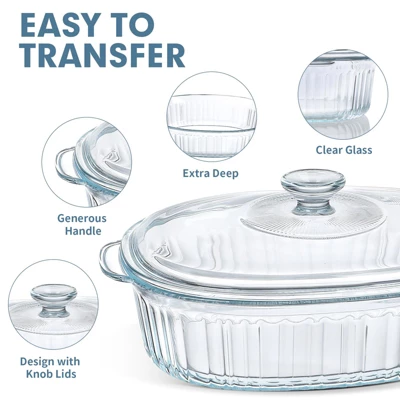 Itopfox 4-Piece Glass Casserole Baking Dish Set With Lids, Includes 2 Casseroles For Baking, Serving And Storing, Borosilicate Glass 2 Itopfox 4-Piece Glass Casserole Baking Dish Set With Lids, Includes 2 Casseroles For Baking, Serving And Storing, Borosilicate Glass - Image 2