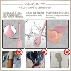 Itopfox Silicone Cooking Kitchen Utensil Set, 43 Pcs Pink Cooking Utensils With Turner, Tongs, Spoon, Spatula, Heat Resistant For Nonstick Cookware -Itopfox Shop GUEST b1e824f2 f4ac 4034 9d31 b226b3af24b1