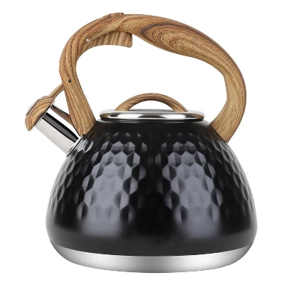 Itopfox Tea Kettle With Wood Handle, Loud Whistling Stainless Steel Teapot For Stovetops, Diamond Design, 2.7-Quart Black 7 Itopfox Tea Kettle With Wood Handle, Loud Whistling Stainless Steel Teapot For Stovetops, Diamond Design, 2.7-Quart Black - Image 7