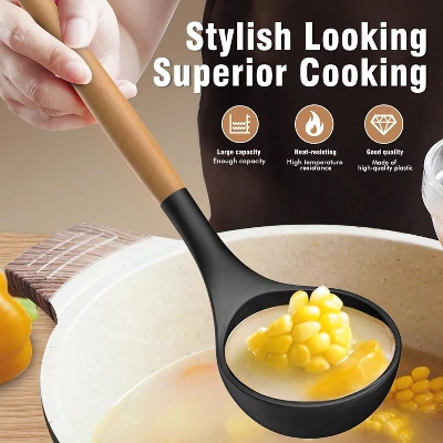 Itopfox Silicone Cooking Utensils Set With Wooden Handles, Heat Resistant Kitchen Tools For Non-Stick Cookware Includes Spatulas, Ladle, Whisk, Tongs 5 Itopfox Silicone Cooking Utensils Set With Wooden Handles, Heat Resistant Kitchen Tools For Non-Stick Cookware Includes Spatulas, Ladle, Whisk, Tongs - Image 5