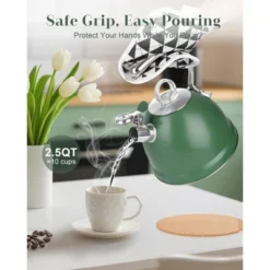 Itopfox Harriet Tea Kettle Stovetop, 2.5 Quart Whistling Stainless Steel Tea Pot With 3-Layer Base Unique Ergonomic Handle, Includes Pot Holder & Mat -Itopfox Shop GUEST b4078021 4e34 41fc b87d f5280a92d55a