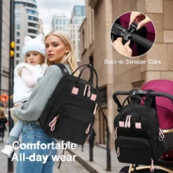 Itopfox Large Diaper Backpack With 18 Pockets, Water-Resistant Nylon, Insulated Bottle Holders, Stroller Straps (Black) -Itopfox Shop GUEST b58b6bde 8fc2 4571 9d96 be58e13ccc32