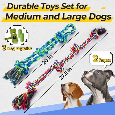 Itopfox Heavy Duty Dog Rope Toys For Aggressive Chewers, Tough Tug Of War Toys For Large, Medium & Small Dogs – 5 Pack With 2 Ropes & 3 Supplies 6 Itopfox Heavy Duty Dog Rope Toys For Aggressive Chewers, Tough Tug Of War Toys For Large, Medium & Small Dogs – 5 Pack With 2 Ropes & 3 Supplies - Image 6