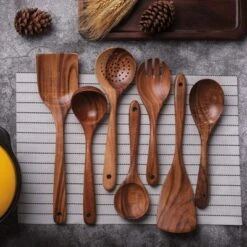 Itopfox Wooden Non-Stick Kitchen Utensil Set - 7-Piece Natural Teak Spatula, Spoon, Salad Fork, And More For Cooking And Serving -Itopfox Shop GUEST b6af804c 7a18 46b0 a497 26f7f1034bca